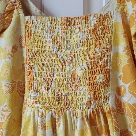 NWOT URBAN OUTFITTERS FLORAL PUFF SLEEVE BUSTIER DRESS YELLOW GOLD DEMURE - Picture 9 of 13